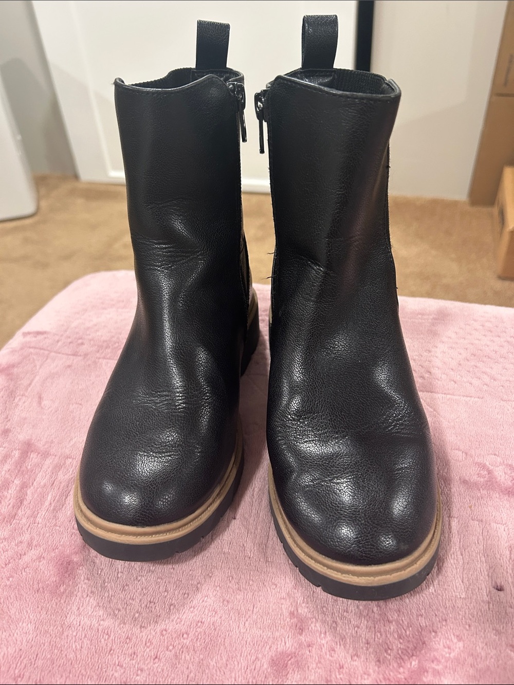 art class Black Kids Ankle Boots with Tan Trim